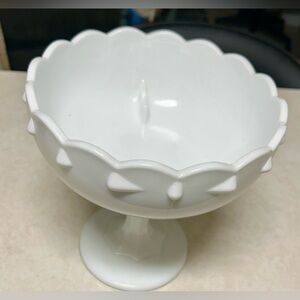 Vtg Indiana White Large Milk Glass Tear Drop Compote Pedestal Bowl Dish 7.5”.